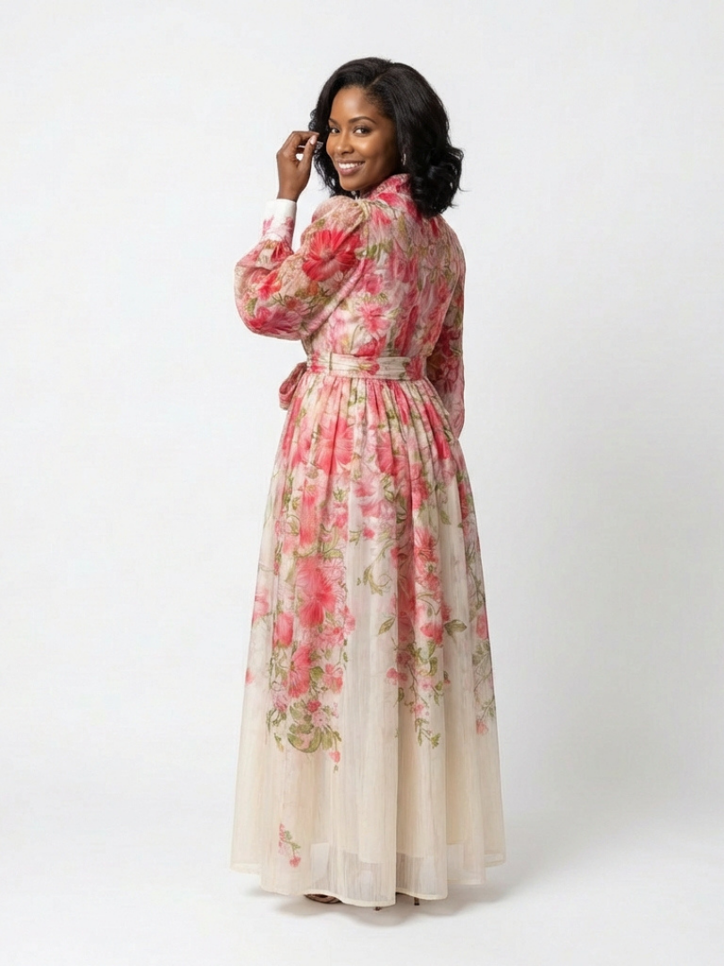 Cressida | Floral Transparente Langarm Maxi-Kleid