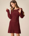 Wine Red A-Line Sweater Dress with Bell Sleeves