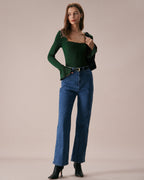 Green Ribbed Knit Top with Bell Sleeves
