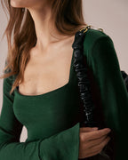 Green Ribbed Knit Top with Bell Sleeves