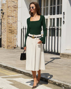 Green Ribbed Knit Top with Bell Sleeves