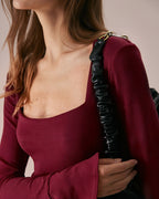 Wine Red Knit Tee with Bell Sleeves