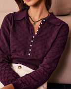 Knitted Tee with Purple Pearl Buttons