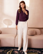 Knitted Tee with Purple Pearl Buttons