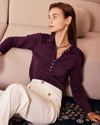 Knitted Tee with Purple Pearl Buttons