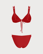 Crimson Triangle Bikini Set with O-Ring Details