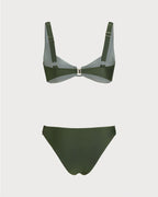 Green Bralette Bikini Set with Contrasting Details