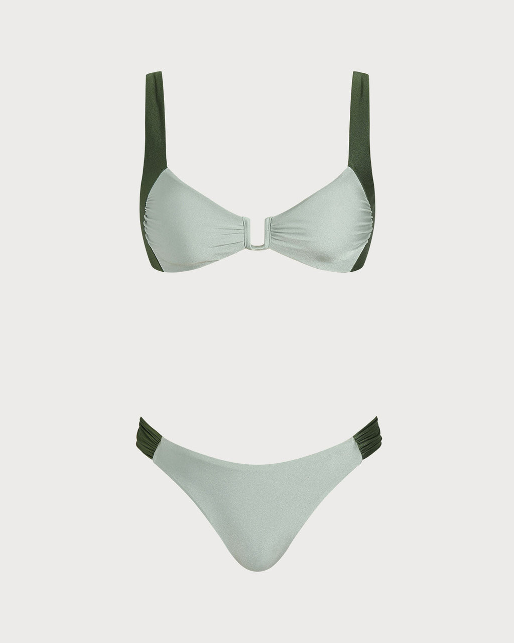 Green Bralette Bikini Set with Contrasting Details
