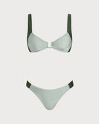 Green Bralette Bikini Set with Contrasting Details