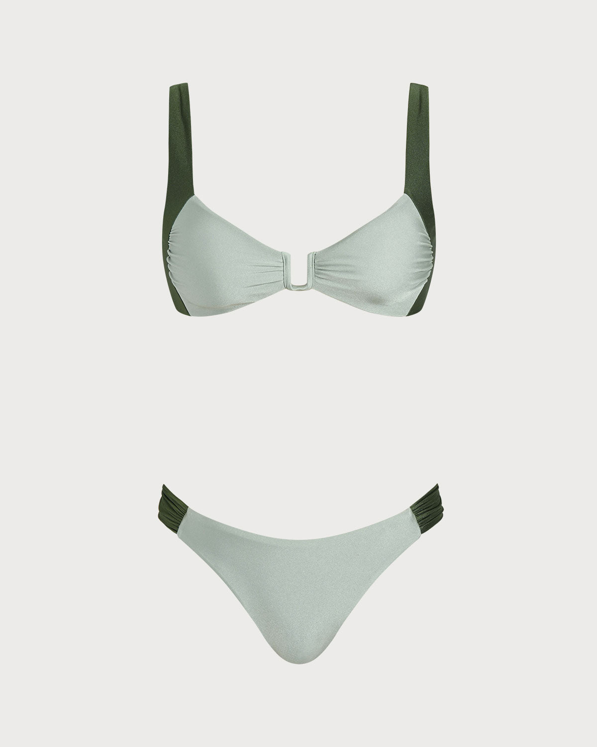 Green Bralette Bikini Set with Contrasting Details