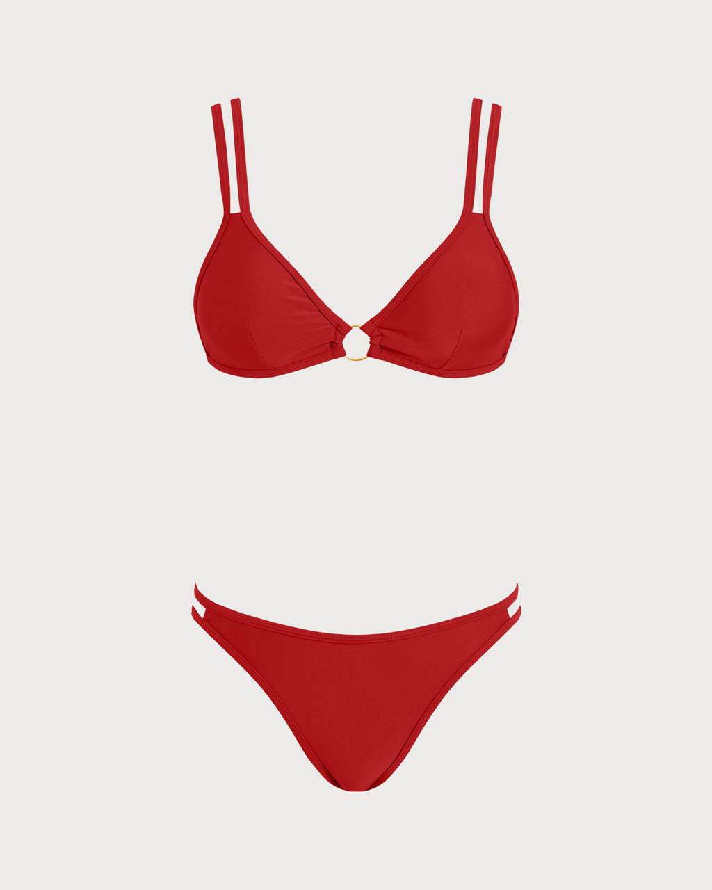 Crimson Triangle Bikini Set with O-Ring Details