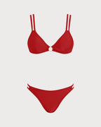 Crimson Triangle Bikini Set with O-Ring Details