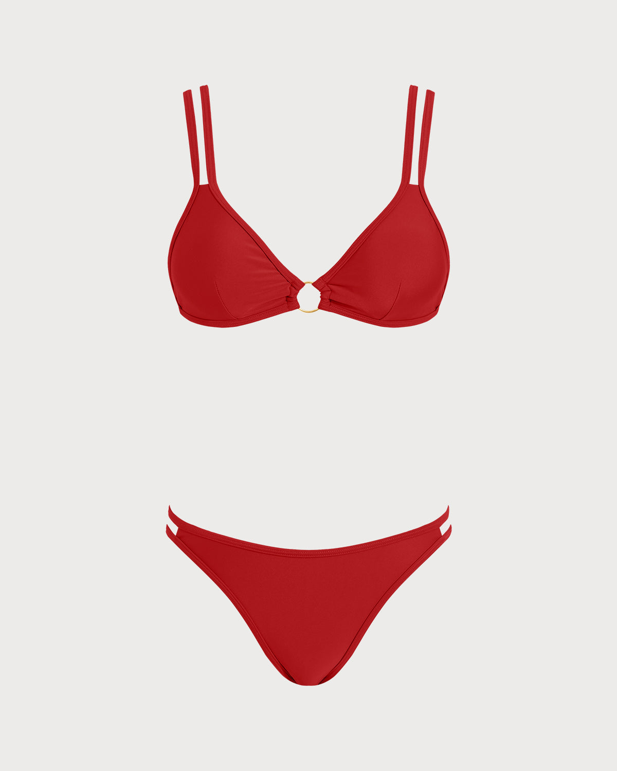 Crimson Triangle Bikini Set with O-Ring Details