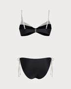 Black Bralette Bikini Set with Contrasting Details