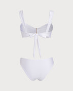 White Sweetheart Neckline Drawstring Bikini Set