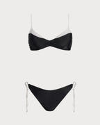Black Bralette Bikini Set with Contrasting Details