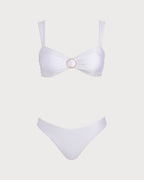 White Sweetheart Neckline Drawstring Bikini Set