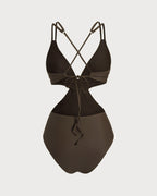 Coffee & Cross One-Piece Swimsuit
