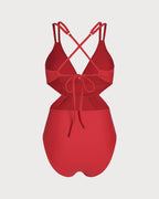 Crimson V-Neck Bralette Swimsuit