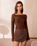 Sheer Brown Boat Neck T-Shirt