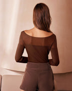 Sheer Brown Boat Neck T-Shirt