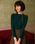 Ribbed Knit Tee with Mock Neck in Green