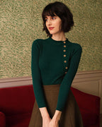 Ribbed Knit Tee with Mock Neck in Green