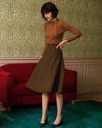Caramel Ribbed Knit Mock Neck T-Shirt