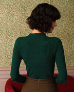 Ribbed Knit Tee with Mock Neck in Green