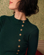 Ribbed Knit Tee with Mock Neck in Green