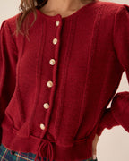 Single-Breasted Cardigan with Red Lantern Sleeves
