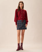 Single-Breasted Cardigan with Red Lantern Sleeves