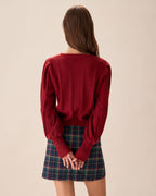 Single-Breasted Cardigan with Red Lantern Sleeves