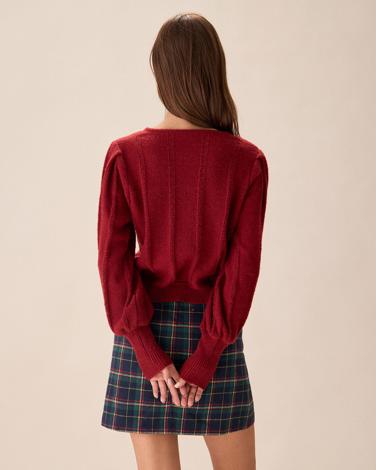 Single-Breasted Cardigan with Red Lantern Sleeves