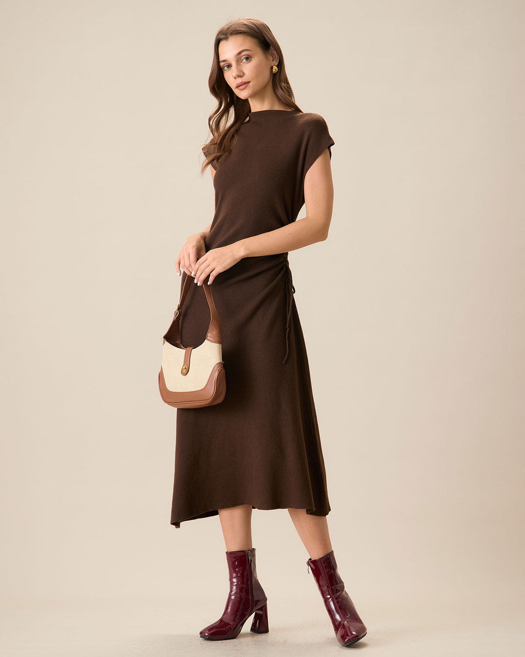 Reversible Coffee-Colored Bodycon Sweater Dress