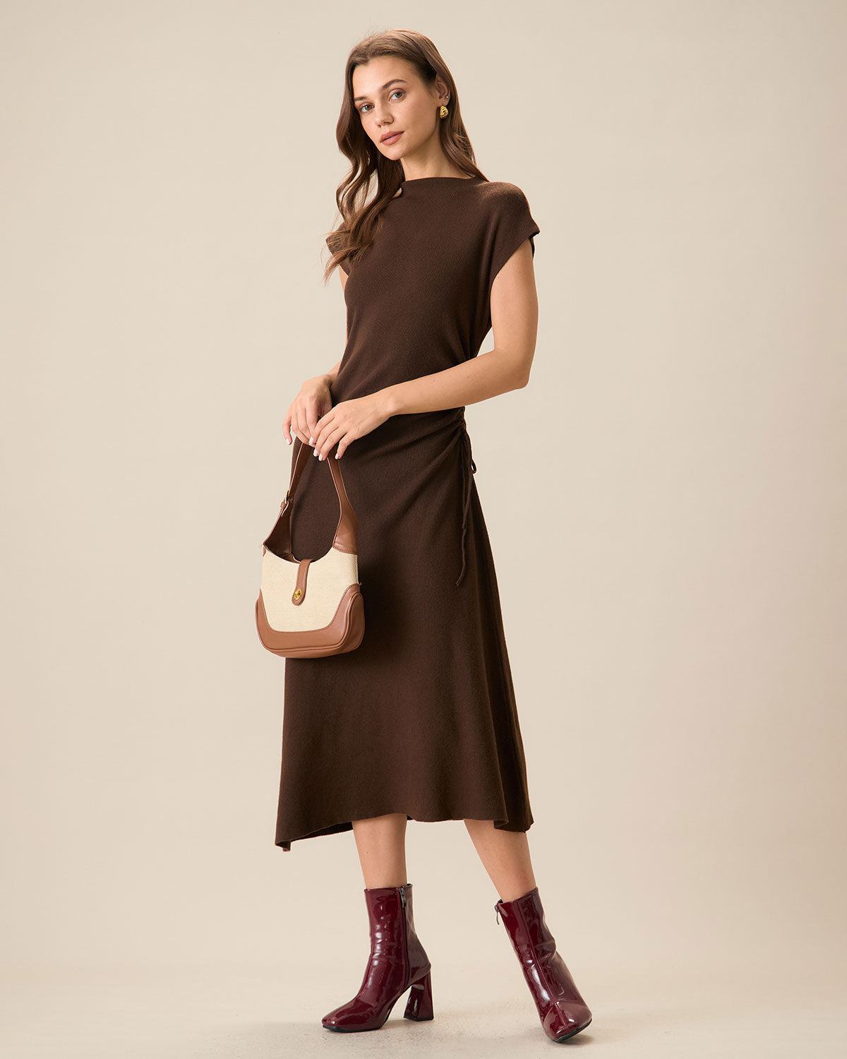 Reversible Coffee-Colored Bodycon Sweater Dress