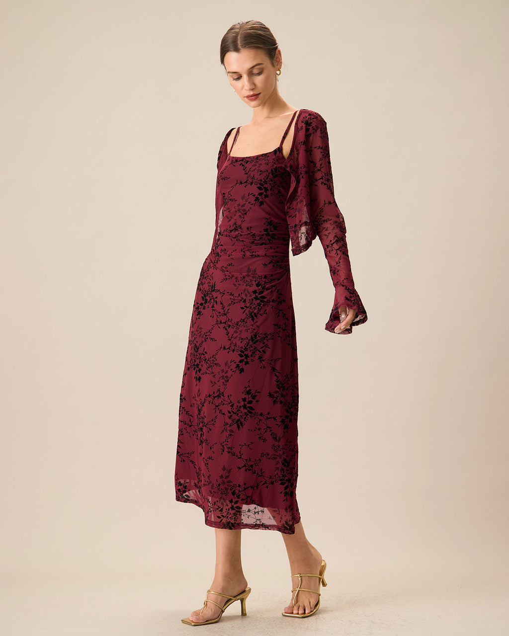 Red Floral Bodycon Midi Slip Dress
