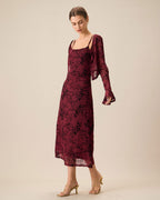 Red Floral Bodycon Midi Slip Dress