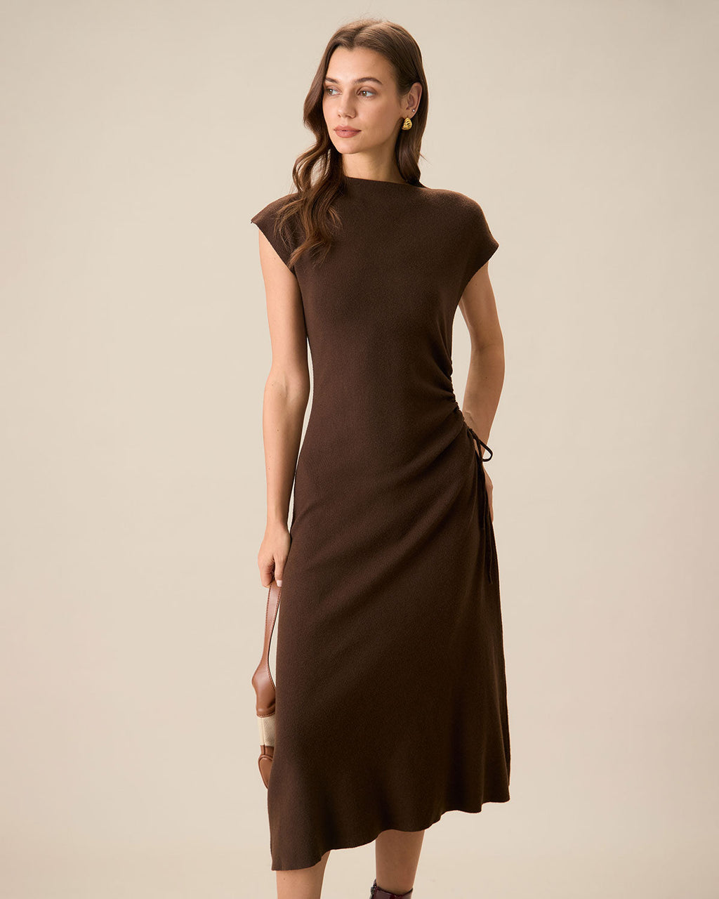 Reversible Coffee-Colored Bodycon Sweater Dress