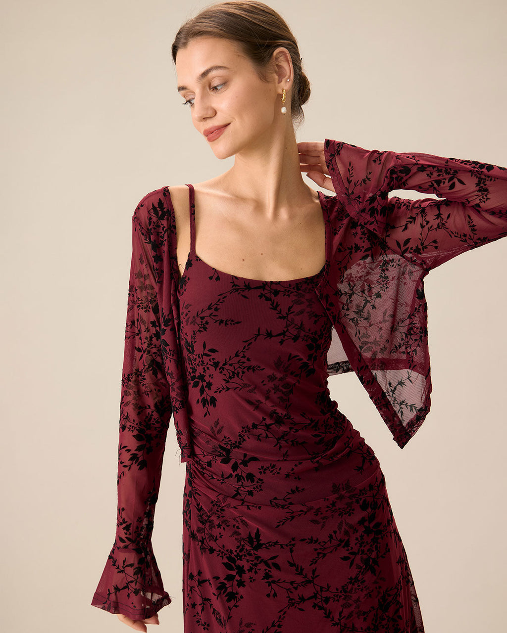Red Floral Bodycon Midi Slip Dress