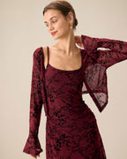 Red Floral Bodycon Midi Slip Dress
