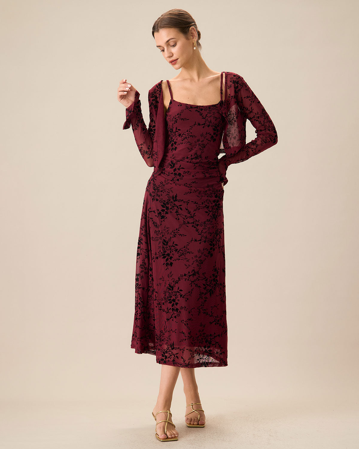 Red Floral Bodycon Midi Slip Dress