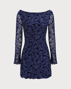 Women's Sheer Blue Long Sleeve Mini Dress