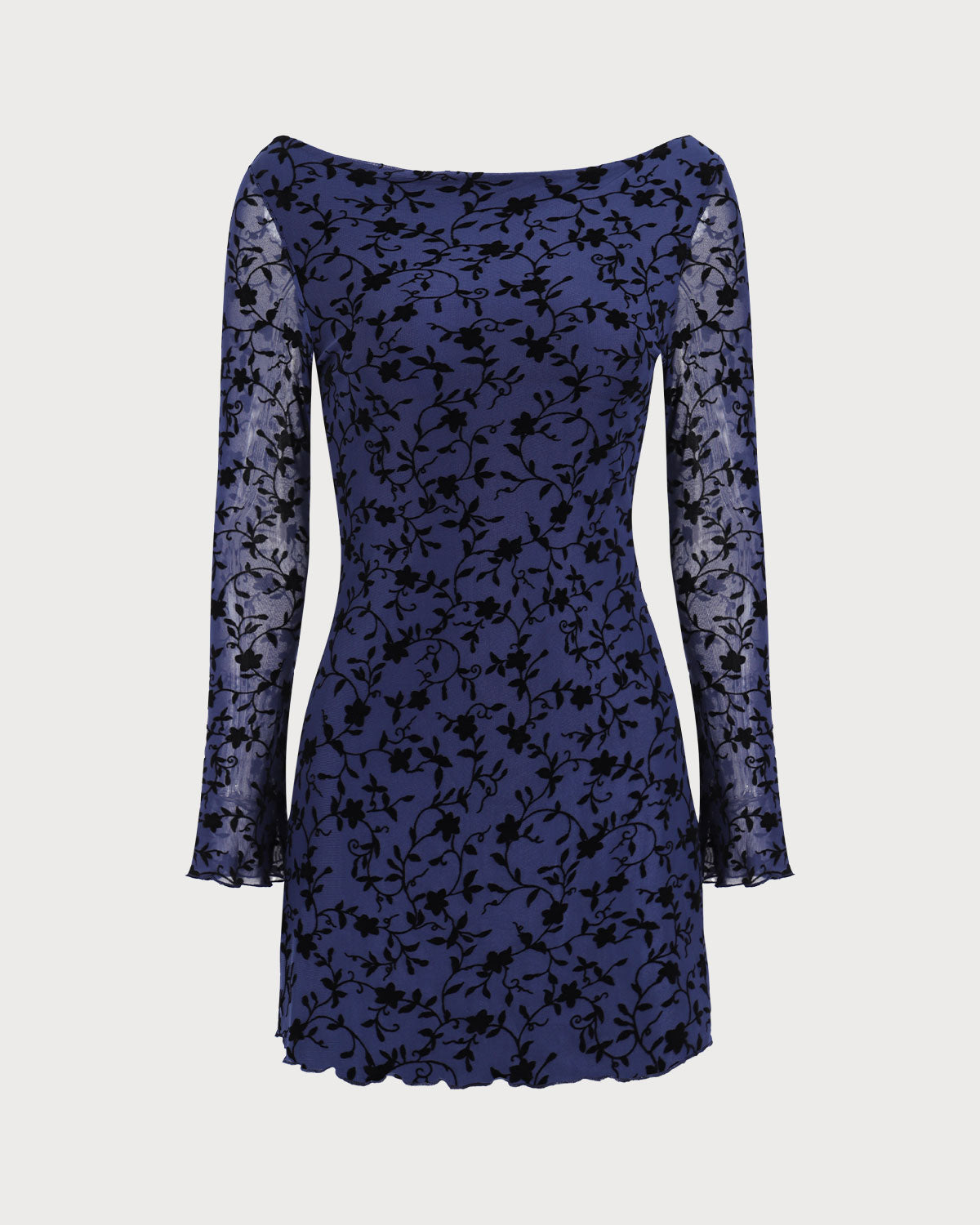 Women's Sheer Blue Long Sleeve Mini Dress