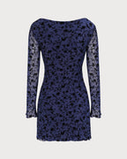 Women's Sheer Blue Long Sleeve Mini Dress