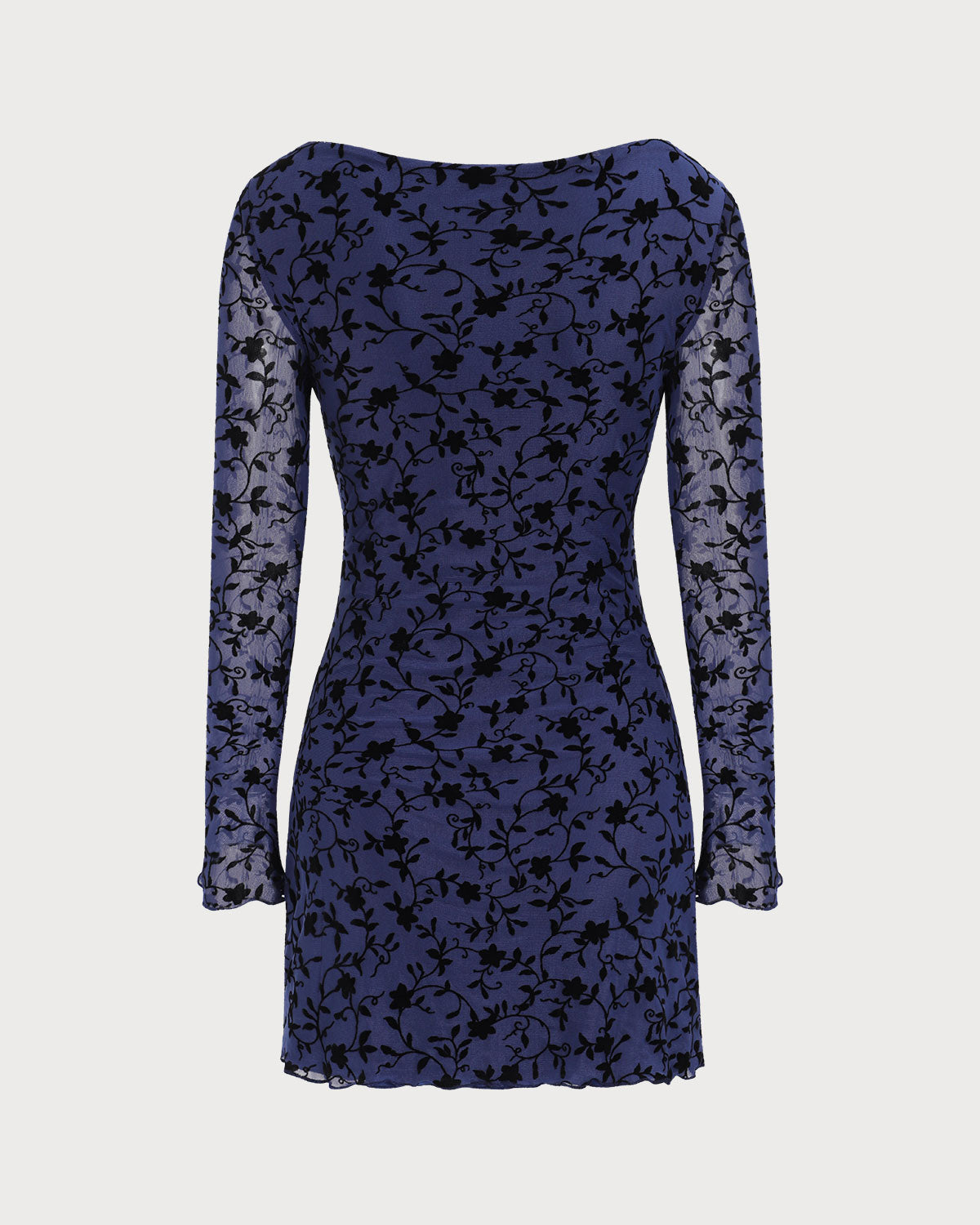 Women's Sheer Blue Long Sleeve Mini Dress