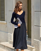 Navy Ribbed Knit V-Neck T-Shirt