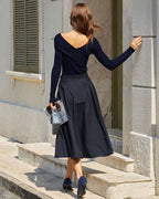 Navy Ribbed Knit V-Neck T-Shirt