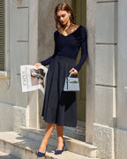 Navy Ribbed Knit V-Neck T-Shirt