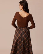 Coffee-Colored Ribbed Knit Fitted T-Shirt